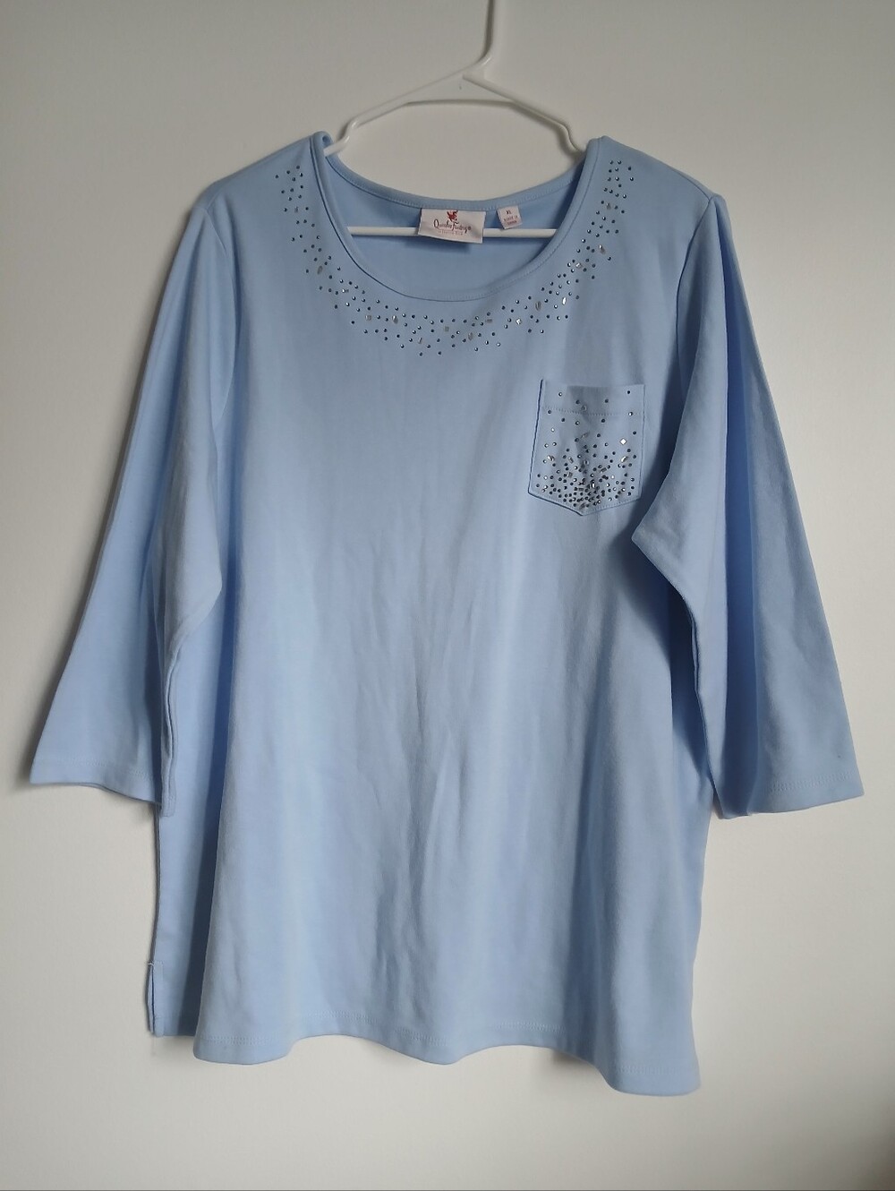 Quacker Factory Blue Embellished Top Size XL